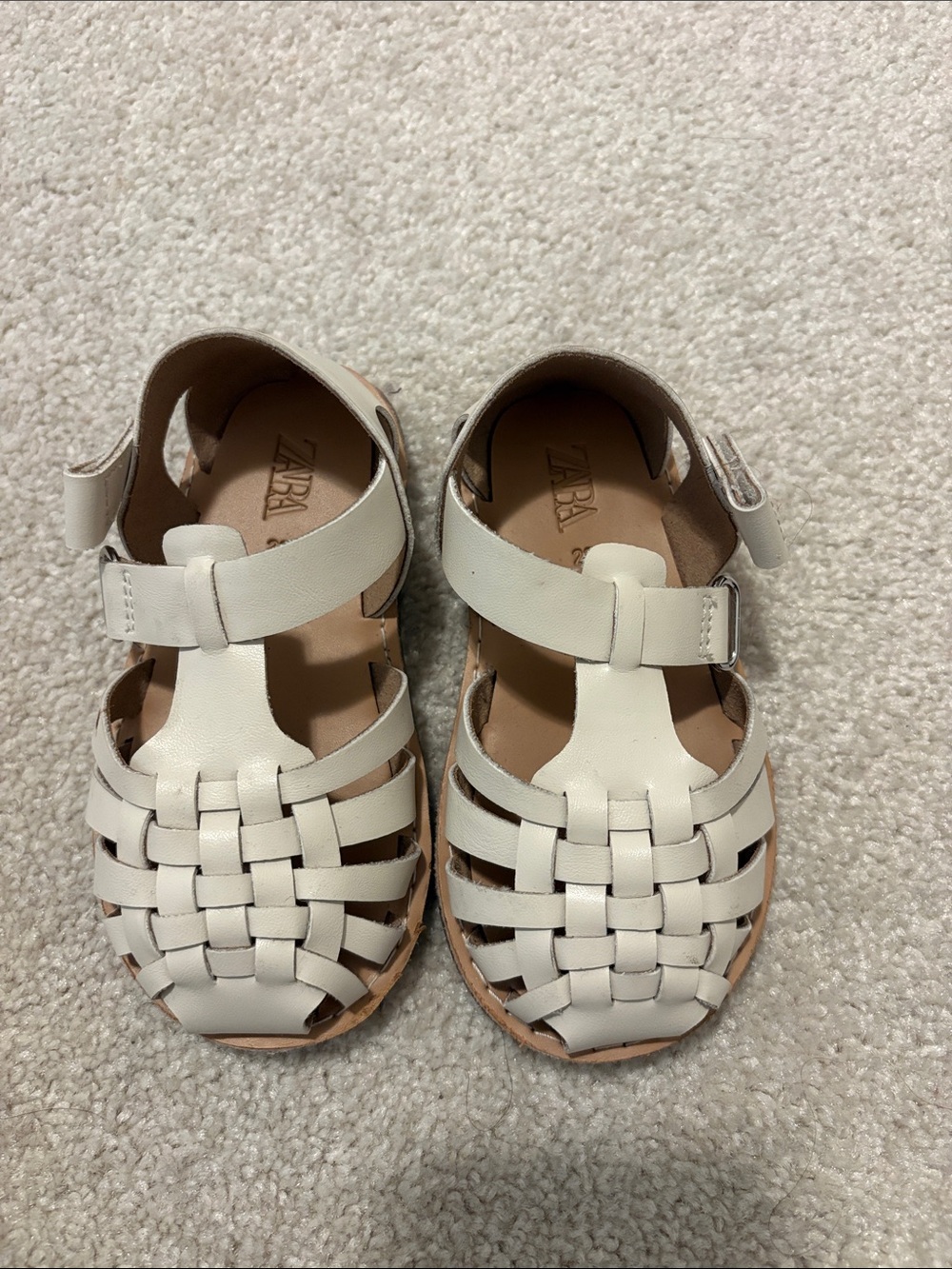 Zara Kids Cream Woven Leather Sandals